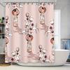 Luxury Floral Print Bath Curtains for Bathroom Decor In Pink and White Waterproof Fabric Shower Curtain with Metal Hook Rings Se