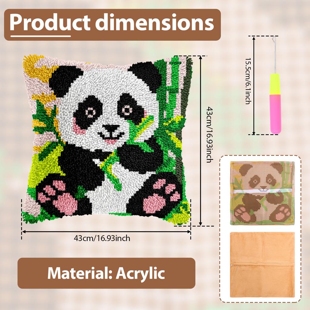 Latch Hook Kits for Adults Beginners Cute Animal Latch Hook Pillow Kit with Yarn Embroidered Fabric for Home Sofa Decor 17x17