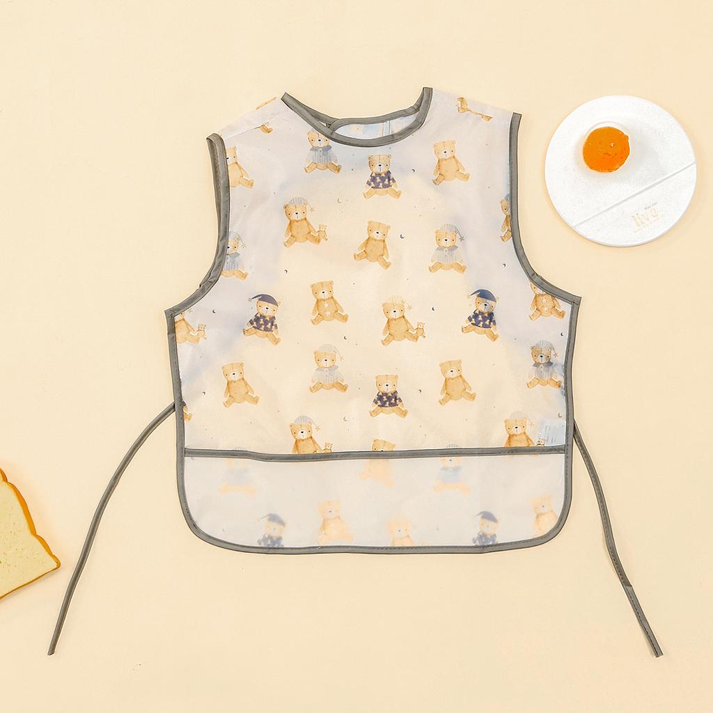 HappyFlute New One Piece With Pocket Waterproof Cartoon Printing Sleeveless Hook&Loop Design Multifunction Use Baby Bib