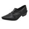 Small Leather Shoes Black New Square Head Pleated Wizard Shoes Washed Soft Leather Thick Heel Deep Mouth Single Shoes