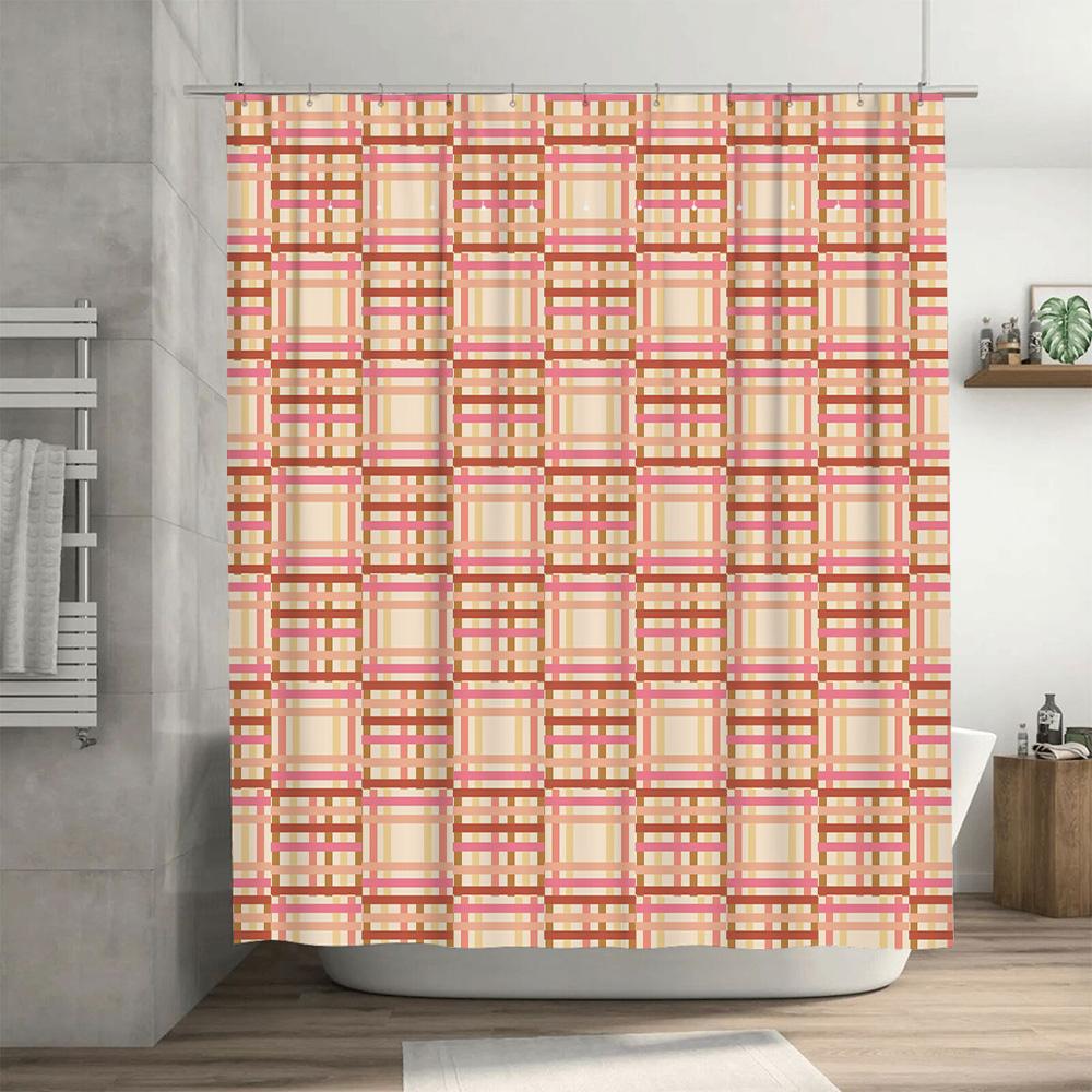 Modern geometric diamond pattern shower curtain waterproof bathroom accessories decorative fabric cloth for home decor orange wh