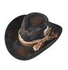 Antique Paint Wide Brim Cowboy Fedora Hat Suede Hat For Women Men Riding Hat Autumn Panama Cowgirl Hat Sombrero Vaquero
