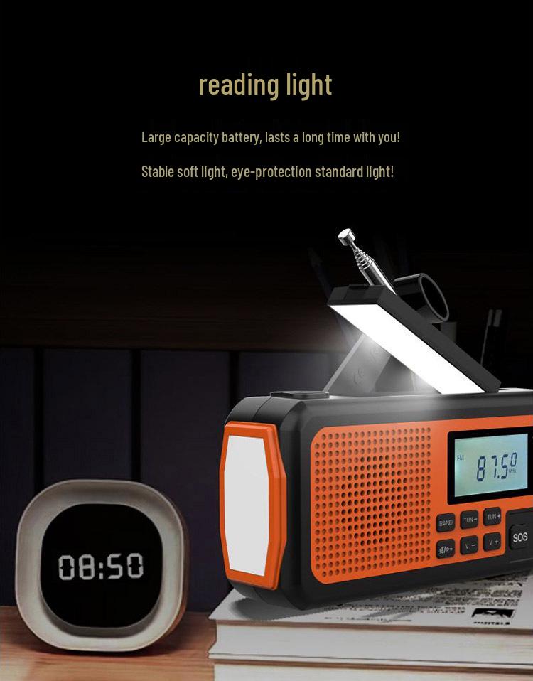Multifunctional Solar Hand-Cranked Emergency Radio with Flashlight and Power Bank