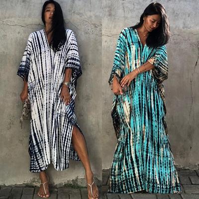 Tie-Dye Beach Caftan: Loose Vacation Cover-up with Sun Protection