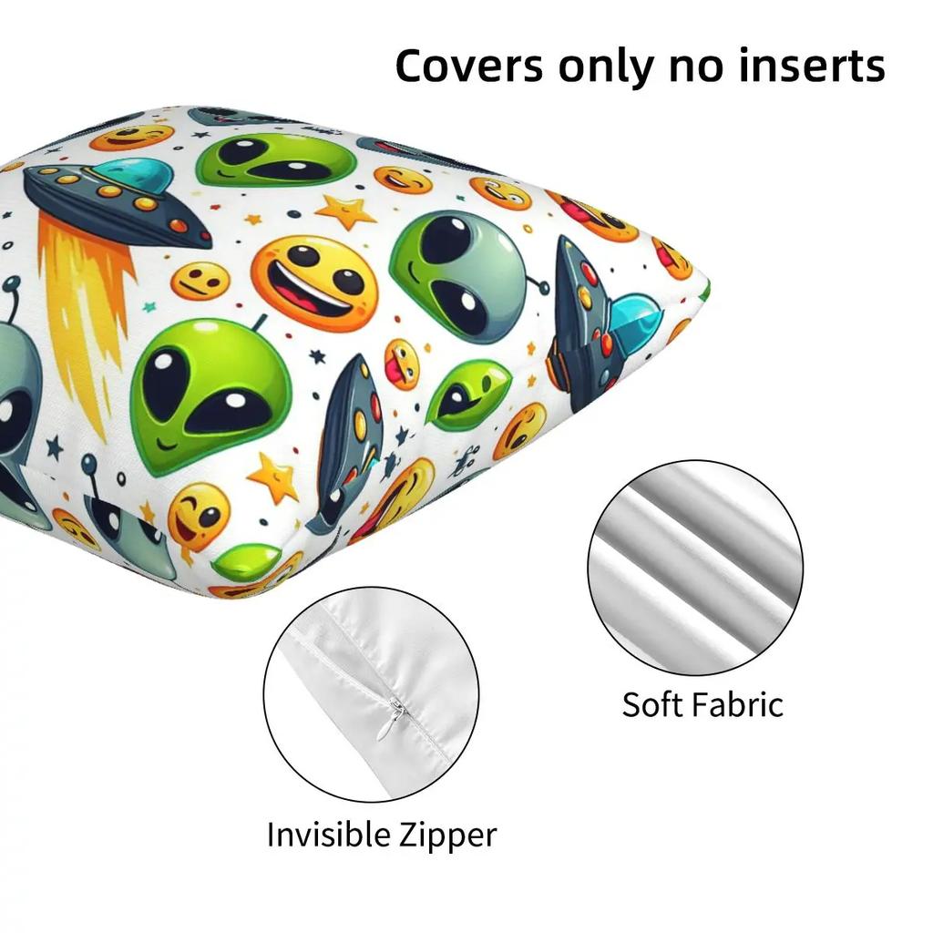 Green Alien And Ufo Pattern 2 Pcs Square Pillowcase Pillow Cover Cushion Decor Comfort Throw Pillow For Home Living Room