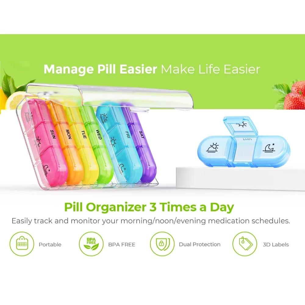 Premuim Weekly Pill Box Cases Organizer Large 7 Day Pill Box 3 Times A Day Container Portable for Medication Vitamins Fish Oil