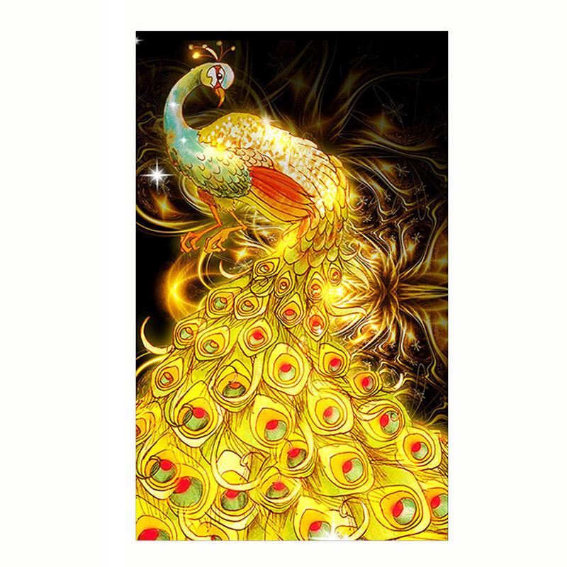 

Павлин Сделай сам Волк 5d Алмазная живопись Вышивка Наборы для вышивания Домашний декор Искусство Gold Peacock,30X40cm