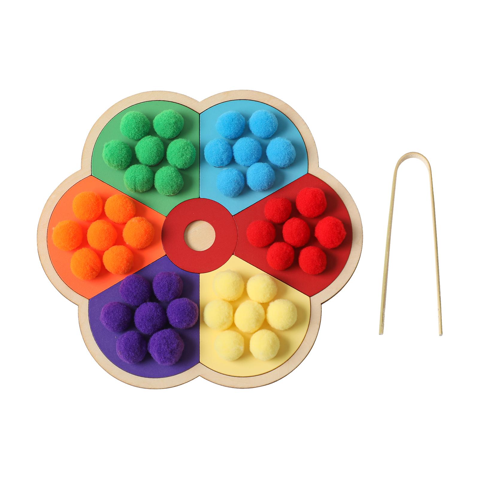 

Wooden Montessori Toy Baby Color Sorting Sensory Toy Flower Shape Rainbow Board Children Fine Motor Skill Education Toy Kid Gif