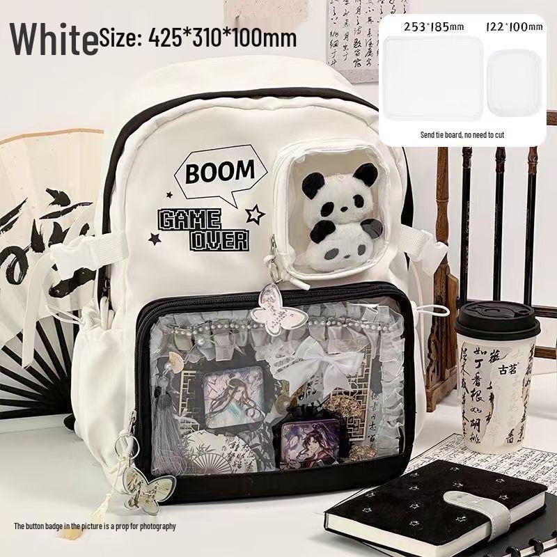 Großes Kapazitäts-Anime-Ita-Rucksack für Mittelschüler - Transparentes Knopfdesign