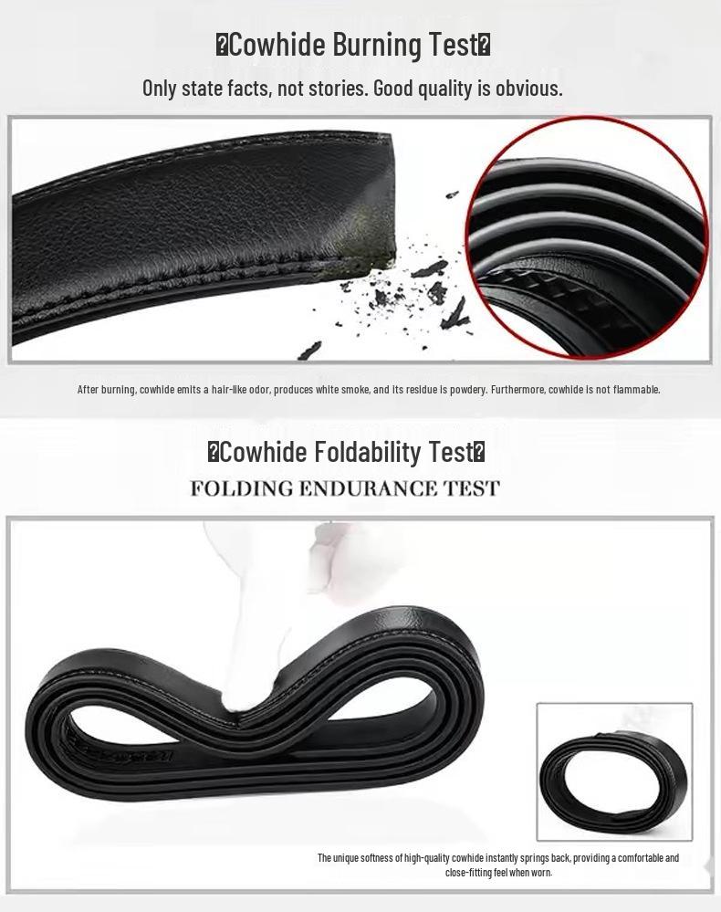 Men's Genuine Leather Automatic Buckle Belt - Versatile Two-Layer Cowhide for Middle-Aged and Young Fashion.