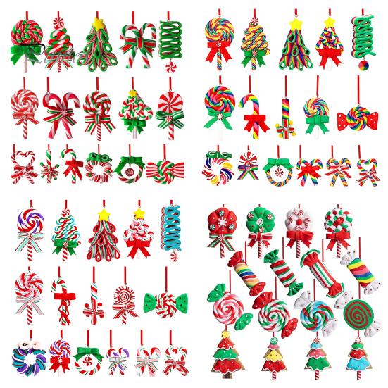 Rustic Holiday Ornaments 16 Pcs Christmas Lollipop Ornaments, Red Green Striped Peppermint Swirl Candy Cane Tree Decor Hanging Decoration, Colorful