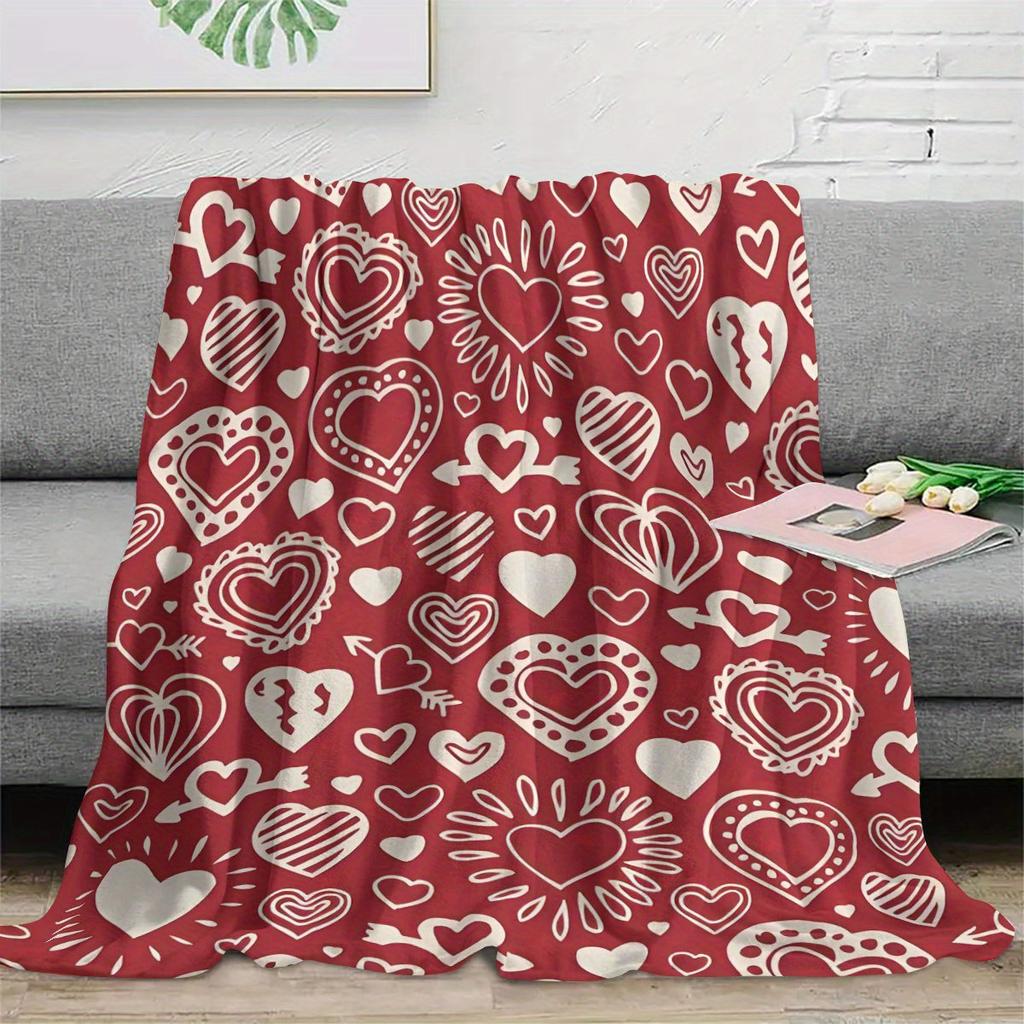 Bright red heart-shaped pattern Flannel printed blanket suitable for all seasons suitable for living room office sofa and travel