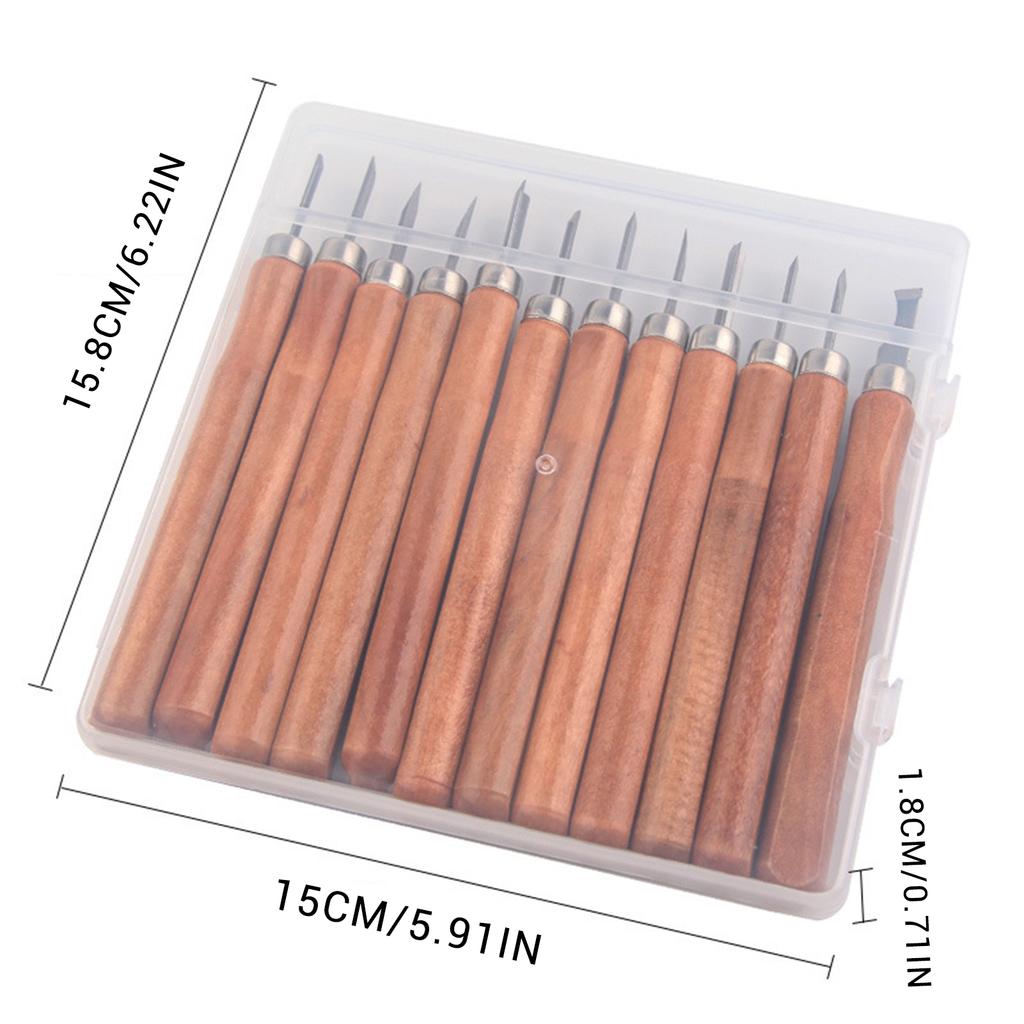 12Pcs SK2 Rosewood Imitation Wood Carving Tools Set Soft Basswood Woodworking Engraving Knives for Handicrafts