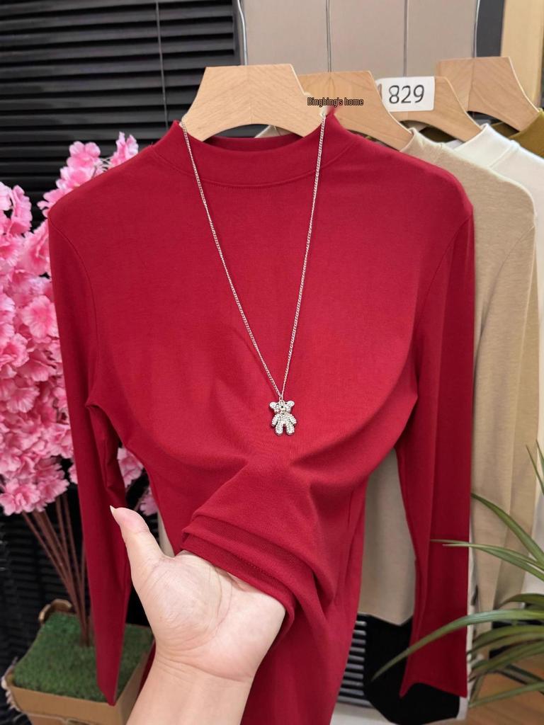 Versatile Stand-Up Collar Long Sleeve Women's T-Shirt - Elegant Autumn/Winter 2025 Base Layer