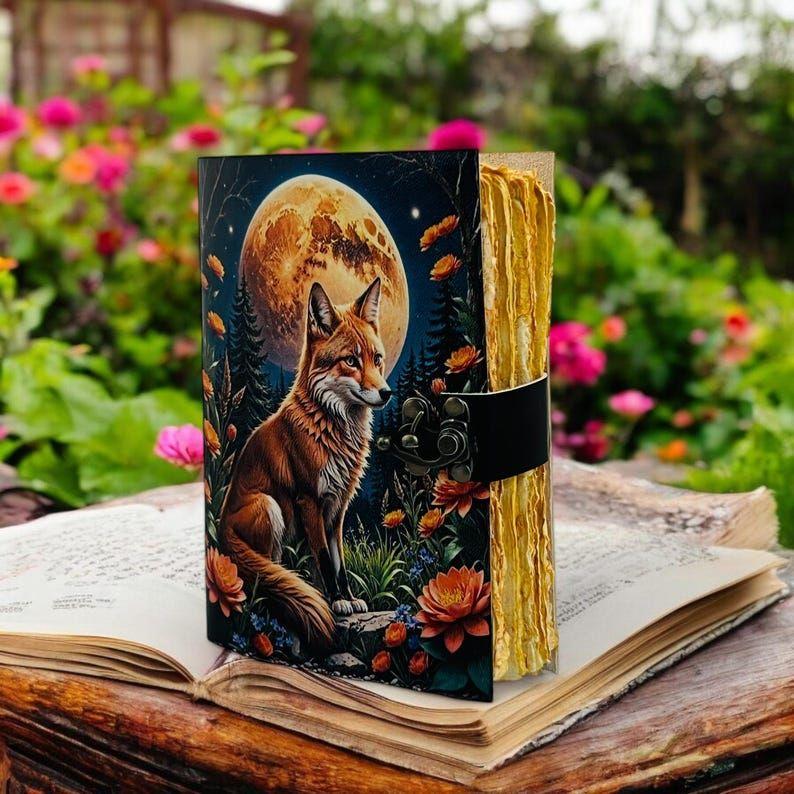 Fox Leather Journal – Handmade Grimoire Notebook, Deckle Edge Paper