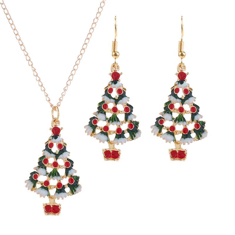 Colorful Christmas Tree Cartoon Jewelry Set: Earrings & Necklace