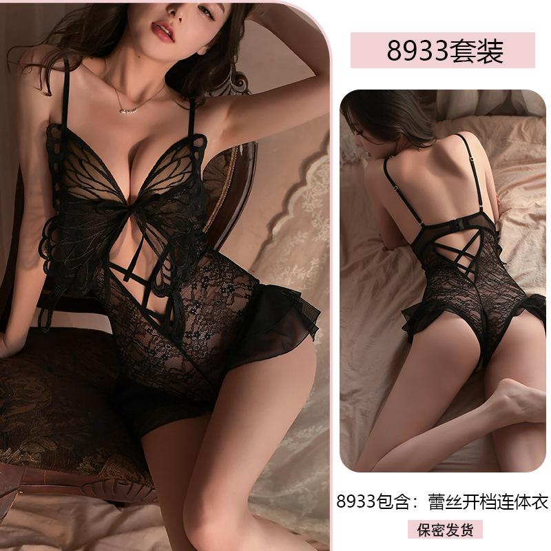 Original Erotic Underwear, Sexy Pure Desire Butterfly Tie Jumpsuit, Women's pajamas, Hot Open Uniform 8933