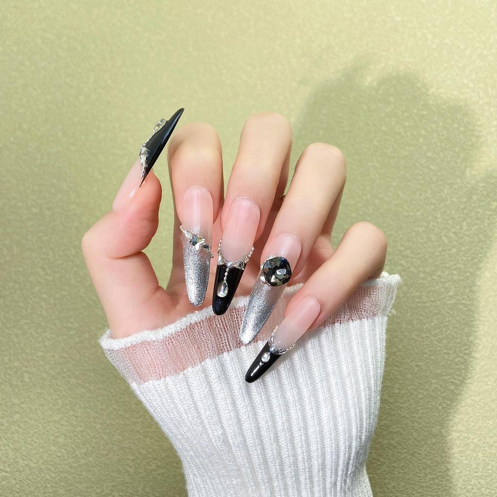 Luxury Handmade Cat Eye French Manicure Stickers - Long, Whitening & Chic