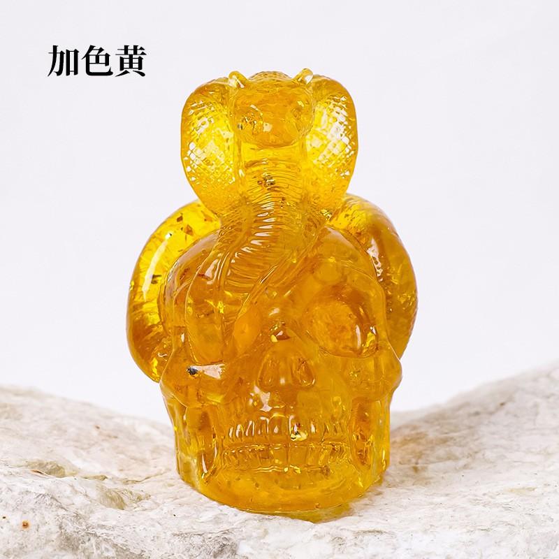 Natural Crystal Chips Resin Snake Wrapped Skull Ornament Halloween Bar Craft Decor