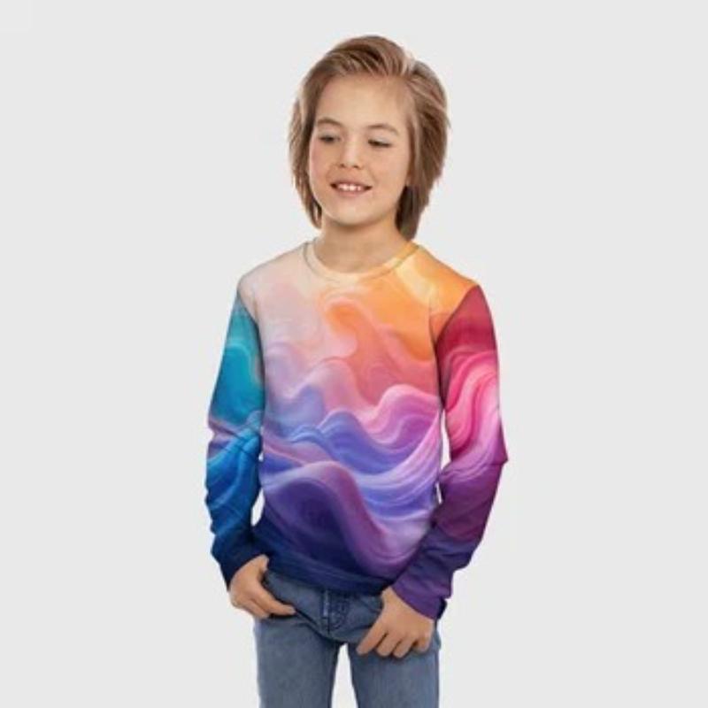 

Children s cartoon printed colorful graffiti T-shirt boys cute long sleeved soft comfortable top 170