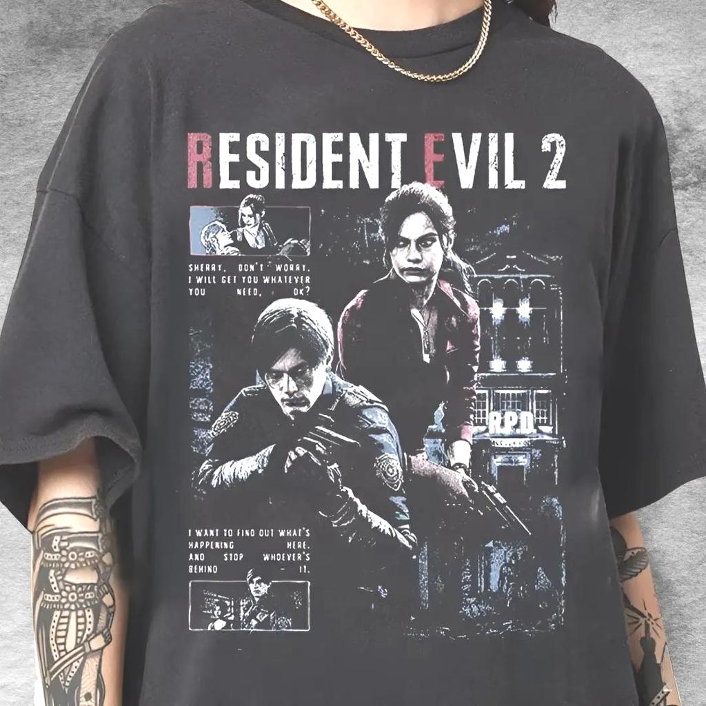 Resident Evil 2 Game Casual Trendy Graphic Vintage Y2K T Shirt Women Unisex Cotton Tee Summer Spring Oversized Novelty Loose Tops