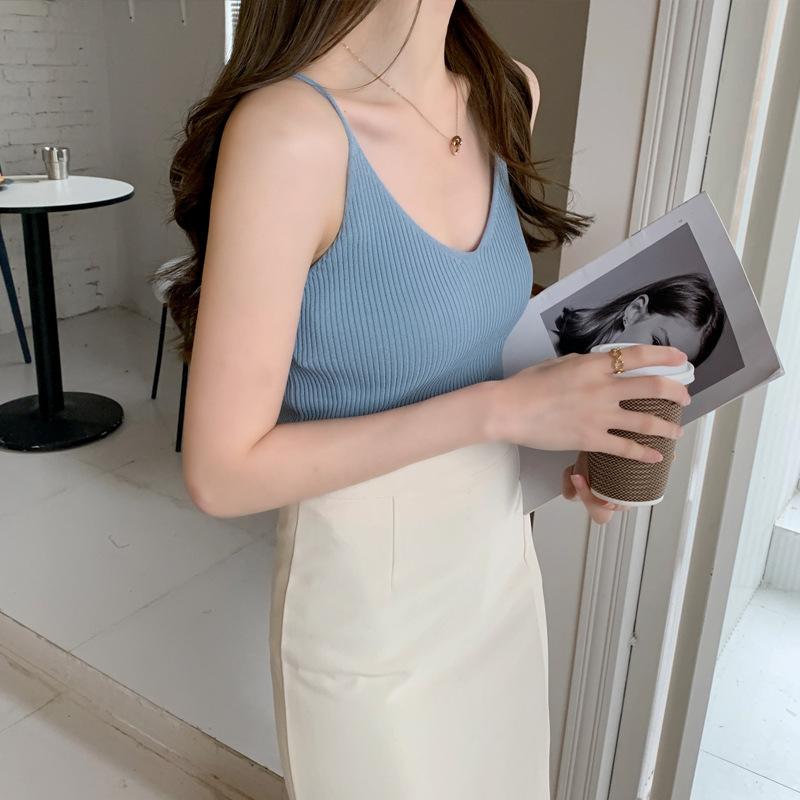 

Летний женский ледяной шелк, укороченный, с V-образным вырезом, сплошной цвет, вязаный камзол, небольшой жилет