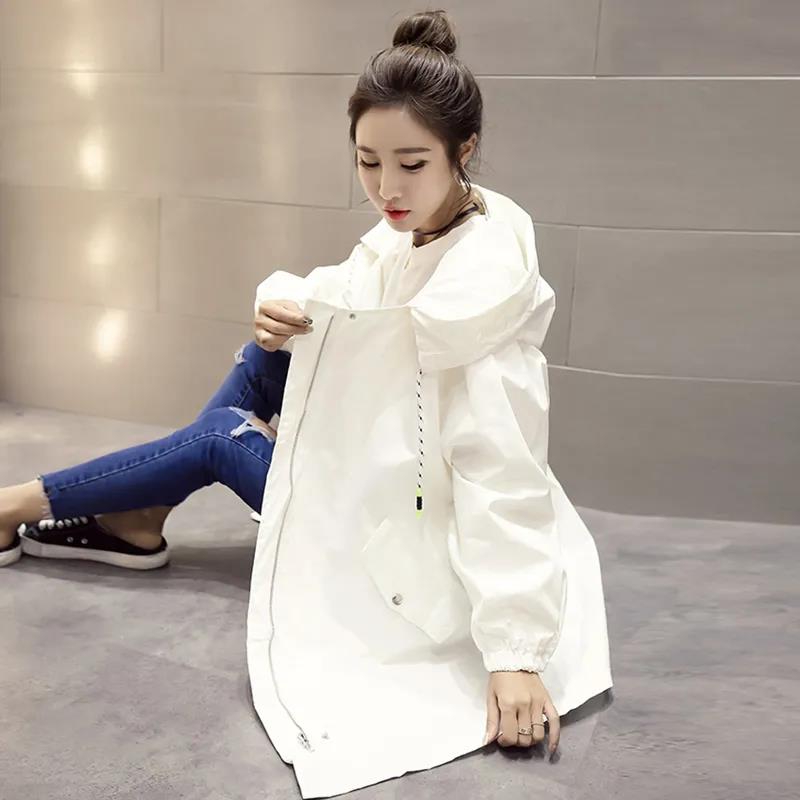 Large Size Women Jacket Spring Hooded Coat Solid Color Casual Loose Windbreaker Boutique Parka Mid-length