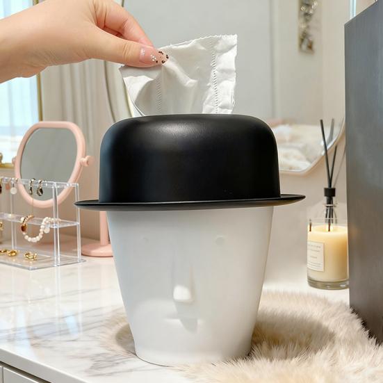 Men Head Tissue Holder Gentleman Wearing Top Hat Tissue Box Artistic Tissue Dispenser Desktop Trash Can for Home Office Living Room Bedroom