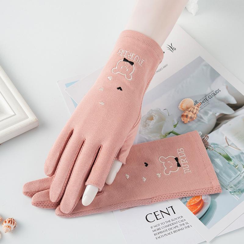 Bear Two-finger Sunscreen Gloves Women's Summer Non-slip Thin Cotton Sweat-absorbing Gloves Breathable Fashion Cycling Short Touch Screen