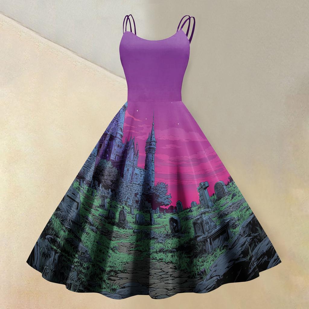 Women's Casual Sleeveless Off Shoulder Dress with Print for Party and Festive Wear