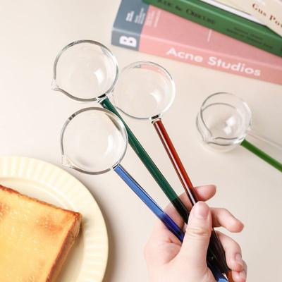 Borosilicate Glass Spoon With Long Handle Transparent Heat Resistant Sauce Soup Spoon With Spout Dessert Spoon Kitchen Bar Party
