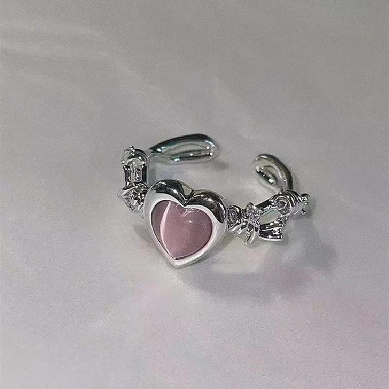 Heart Ring Cat Eye Peach Heart Adjustable Women Rings  Exquisite Wedding Party Jewelry Gift