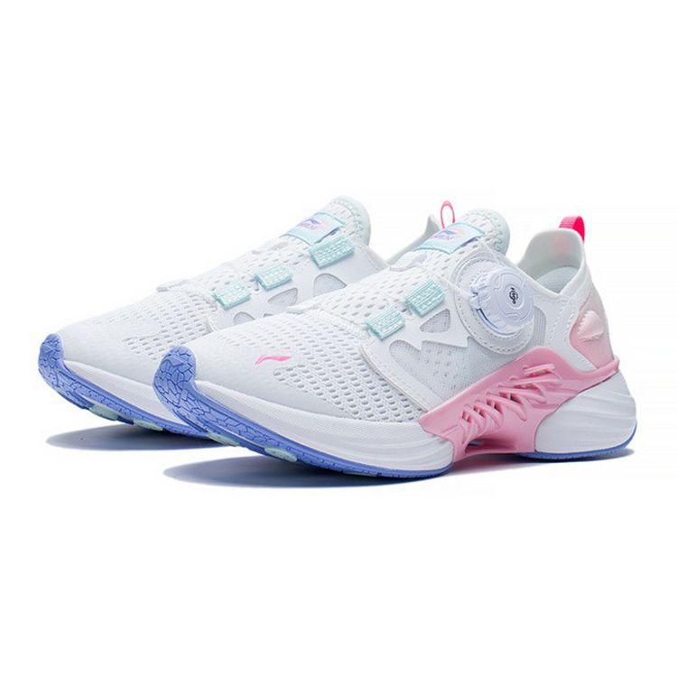 Li Ning Childrens Canglan Non-Slip Shock Absorbing Durable Lightweight Rebound Low-Top Running Shoes Kids sneaker White Pink YKFS022-4