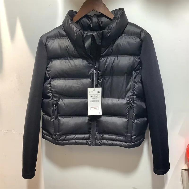 

Высококачественная модная осенне-зимняя женская четырехцветная лоскутная хлопковая куртка, тонкая короткая хлопковая куртка XS чёрный