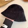 Simple white plush bucket hat women's autumn and winter face small knitted hat warm big head circumference basin hat tide