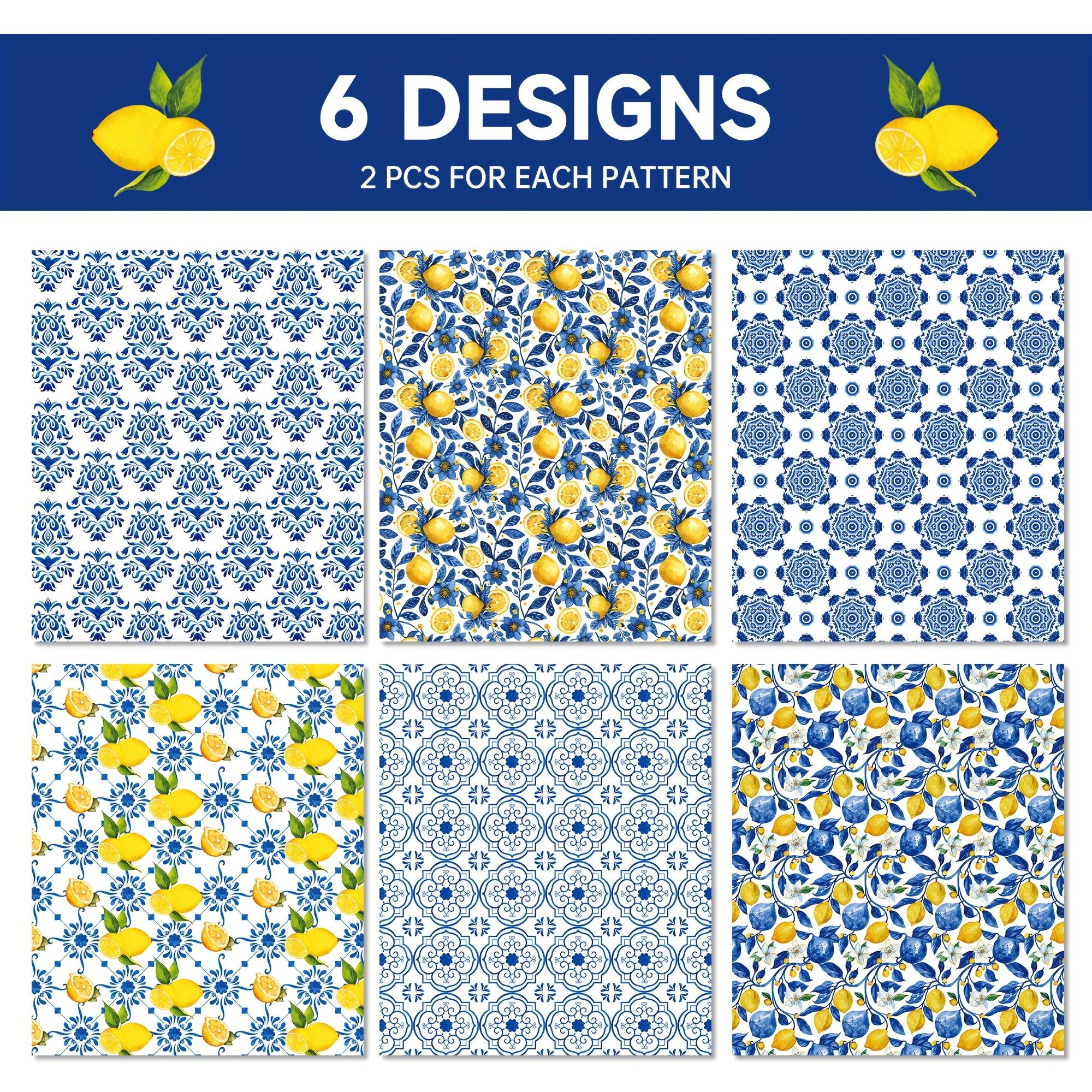 

12 рулонов мультяшной оберточной бумаги с лимонами и сине-белым фарфоровым узором - Яркий лимонный и цветочный дизайн, Прочная подарочная упаковка, Упаковка для конфет своими руками