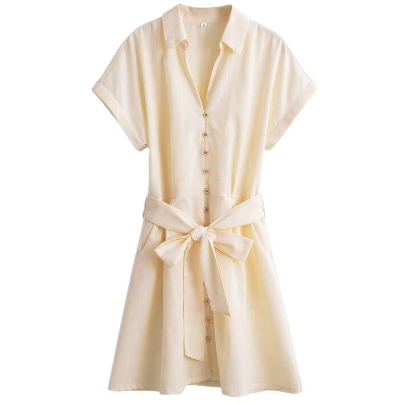 

Fashion Style 2024 Autumn New Women s Clothing Belt Multi-Button Shirt Mid Length Long Length Dress 7962709 Beige L