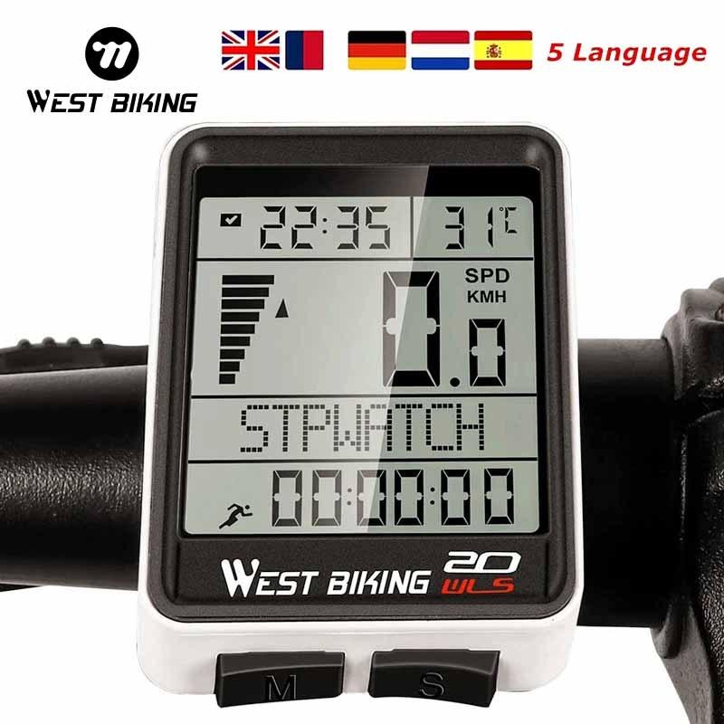 WEST BIKING 5 Sprachen Kabellos Wasserdicht Multifunktionaler Fahrradcomputer Cycling MTB Kilometerzähler Rennrad Stoppuhr Tachometer