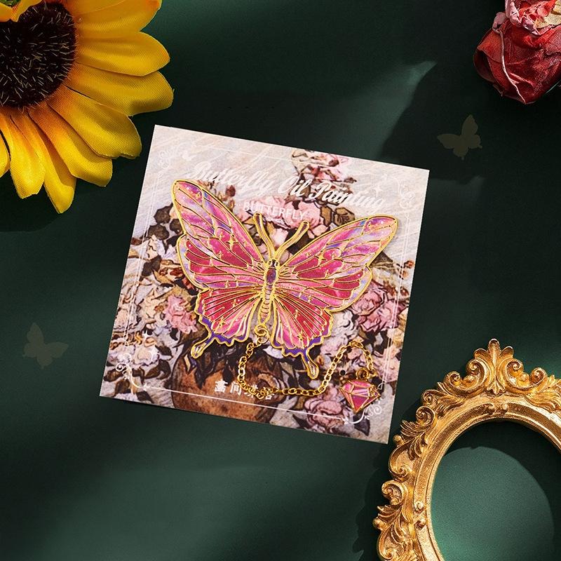 High-grade Butterfly Oil Painting Metal Bookmark Intricate Vintage Hollow Out Bookmark Souvenir Teachers Reward Students Gifts