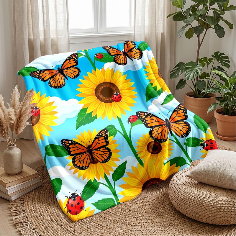 Sunflower Butterfly Fantasy Theme blanket Lightweight Warm Flannel Blanket Decorative Throw Blanket for Home Decoration