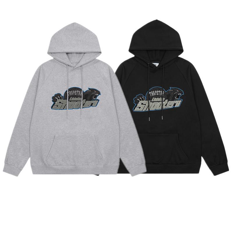 European and American trendy brand blue-gray tiger head towel embroidered loose casual hooded sweatshirt for men and women