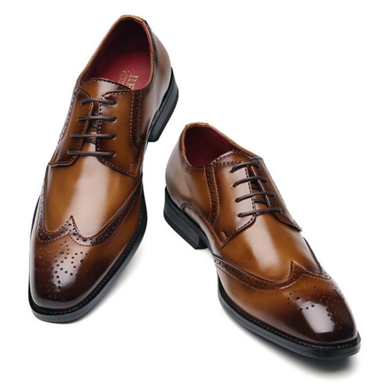 Gentleman New Men's Pointed Business Brogues Derby Shoes Male Luxury Designer Homecoming Wedding Dress Footwear