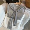 Summer Knitted Shawl Solid Color Neck Guard Scarf Fashion Thin Knotted Cape  for Women