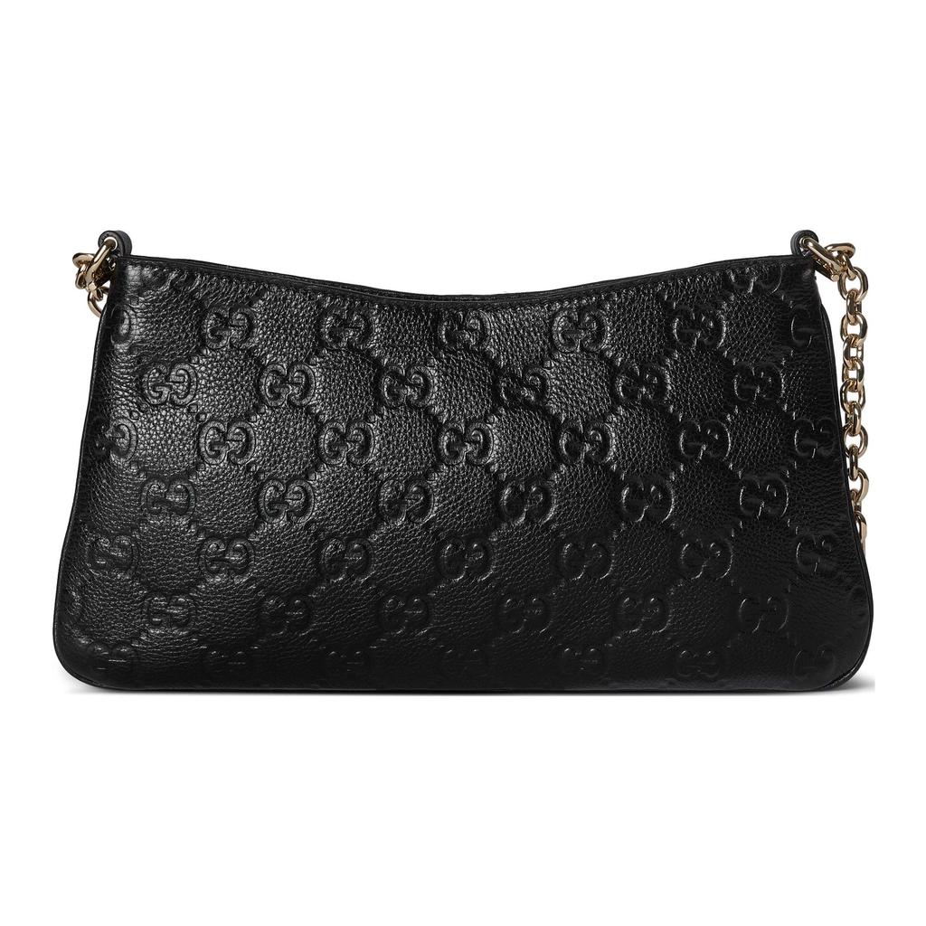 Gucci GG Emblem Logo Zipper Closure Pebbled Leather Handbag Small Women Handbags Black 815277-AAEEM-1000