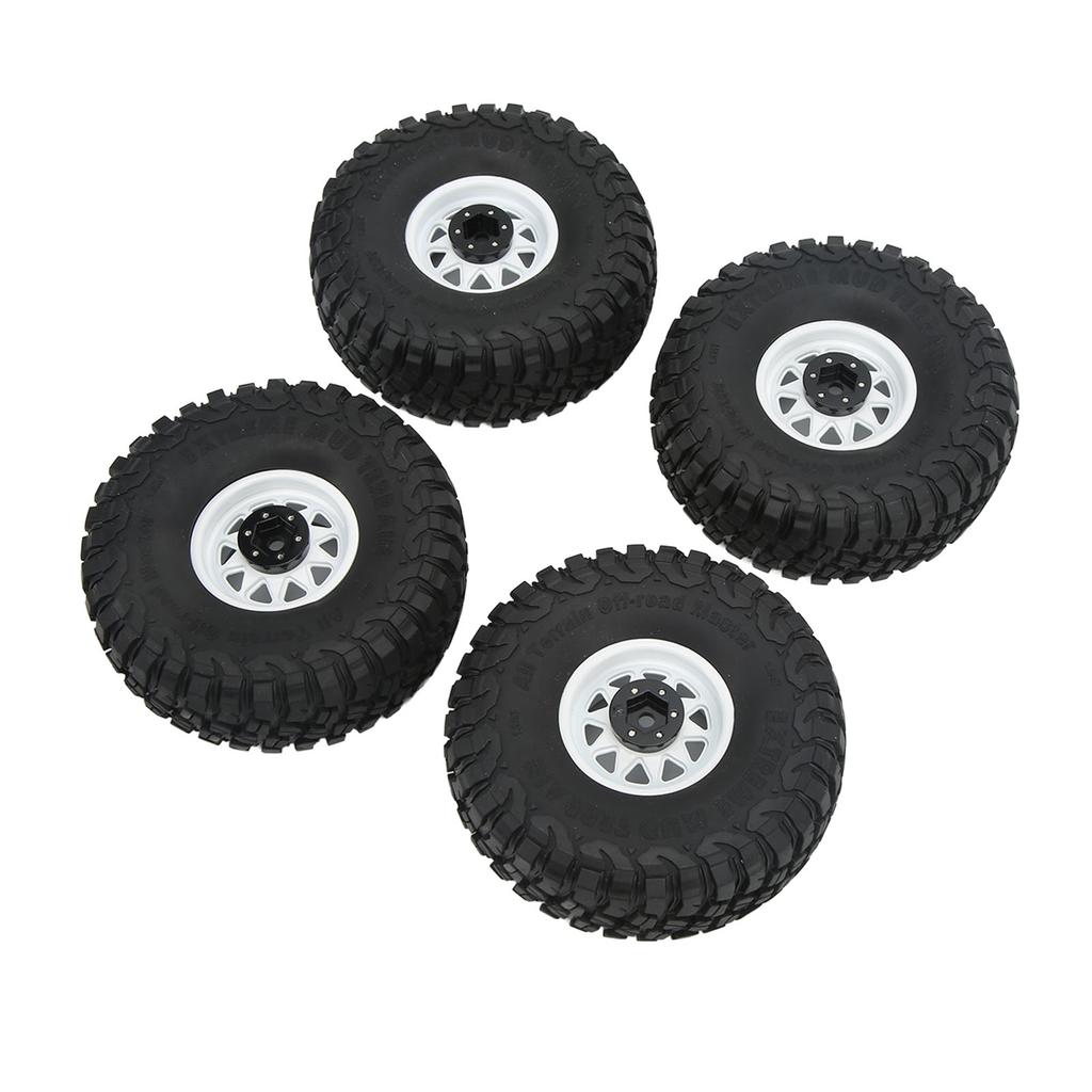 4PCS 1.9in Wheel Tires with 10 Holes Hub Uneven Gravel Pattern for SCX10 1 10 RC Car Models White