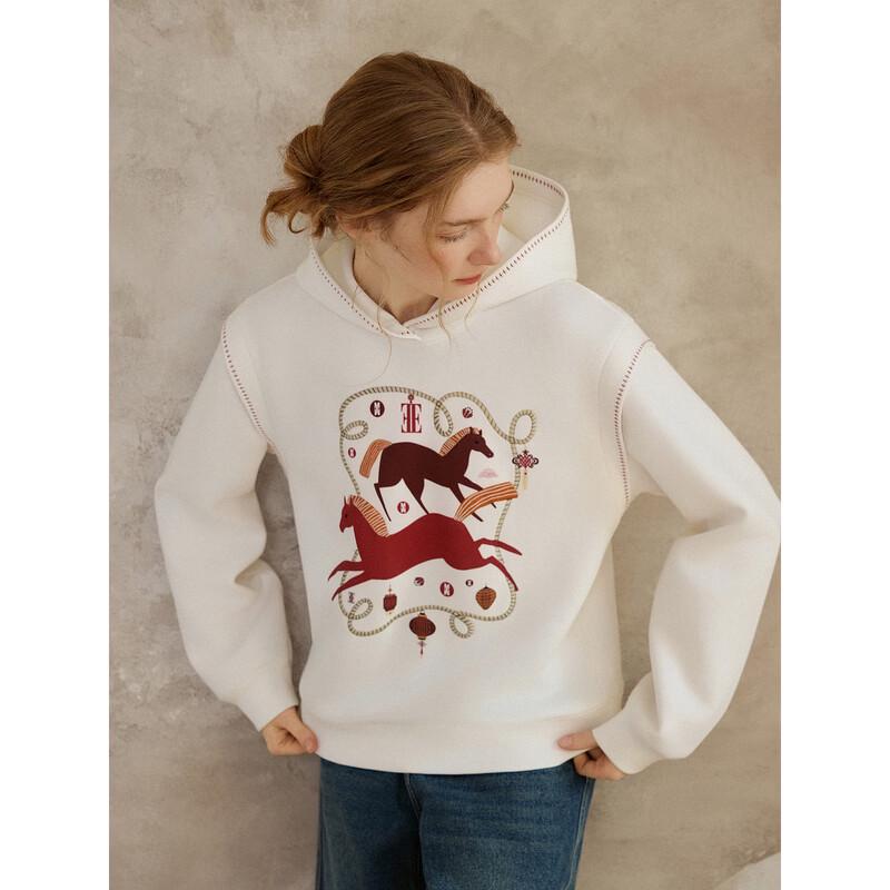 ELLE Christmas Pony Embroidered Hooded Sweatshirt