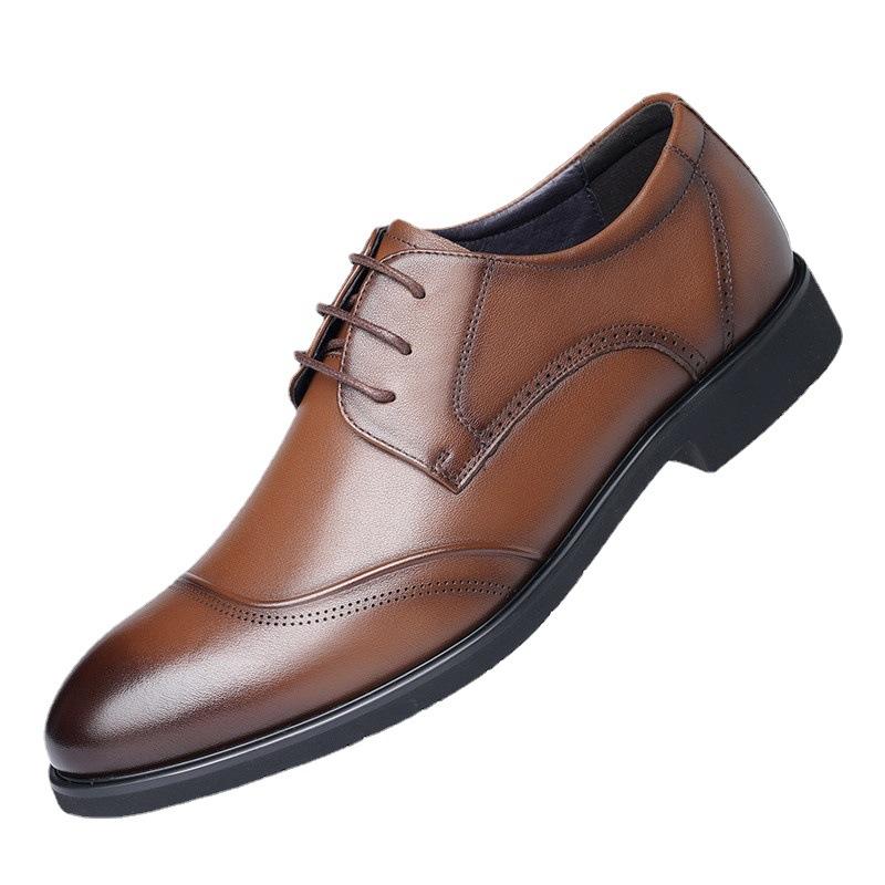 Elderly Head Leather Shoes Spring and Autumn Business Casual Leather Shoes Men's First Layer Cowhide Lace-up Wedding Dress Shoes 22557
