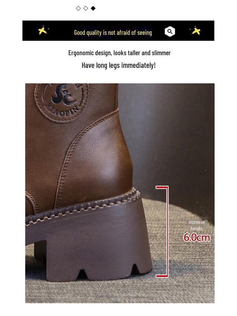 Women's British Style Martin Boots - 2025 Autumn/Winter Fashion, Leather, Thick-Soled, Retro Platform Boots