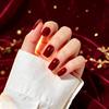 Wine Red Cat Eye Medium-Length Square Press-On Nails with White Tips - Retro & Detachable