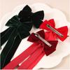Samt-Haarspange für Damen, elegant, handgefertigt, schwarz, rot, grün, Doppelschleifen, Haarspange, lange Quaste, Haarschmuck, Weihnachtsgeschenk